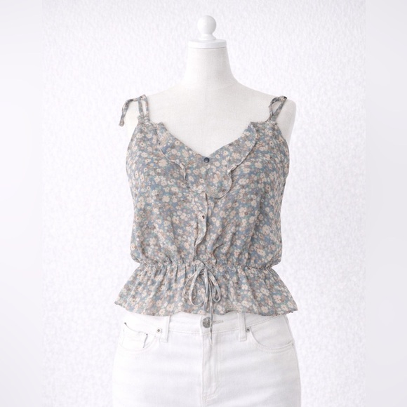 Gilli Tops - Floral Ruffle Cami Top Small Tie Waist Adjustable